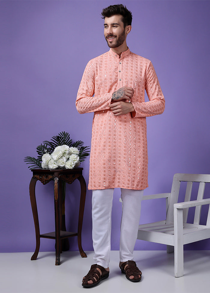 2 Pc Pink Silk Kurta Pajama Set Outlet Sale Online