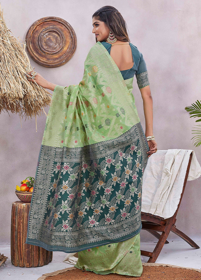 Green Banarasi Silk Saree With Blouse Piece Official Site For Sale