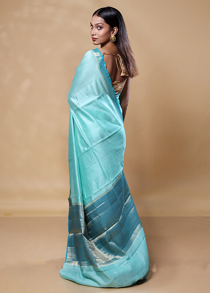 Blue Handloom Dupion Pure Silk Saree With Blouse Piece Discount Cost