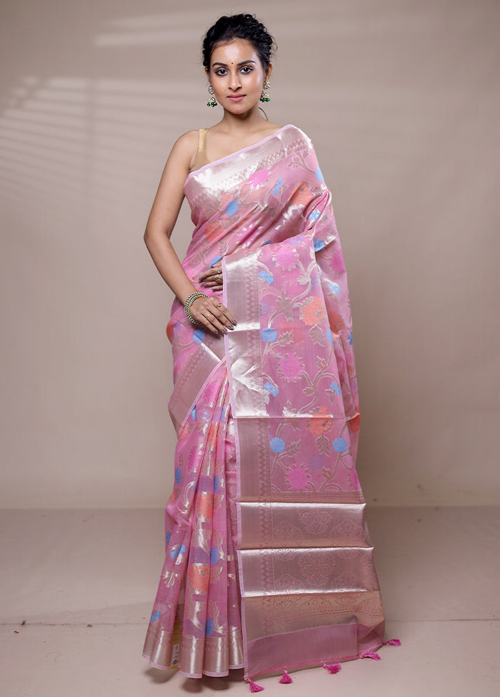 Pink Organza Saree With Blouse Piece Genuine Online