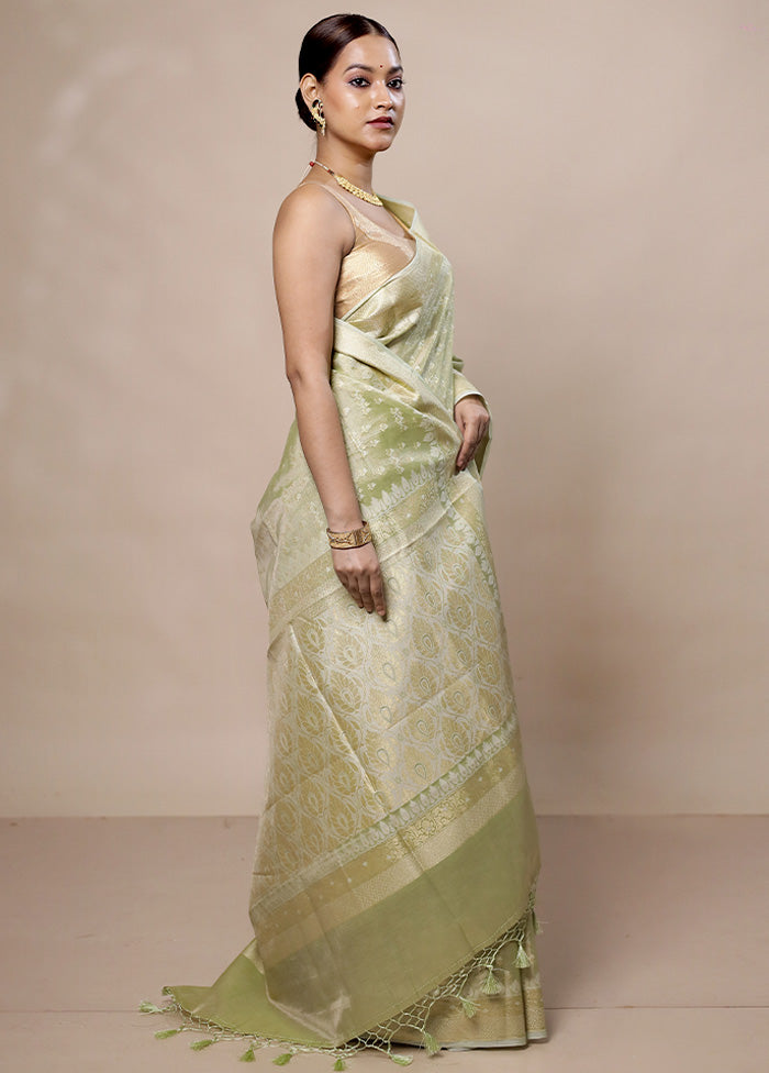 Green Tissue Silk Saree With Blouse Piece 2025 New