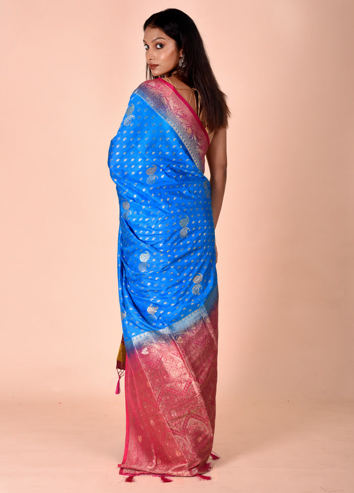 Blue Dupion Silk Saree With Blouse Piece Cheap Pice