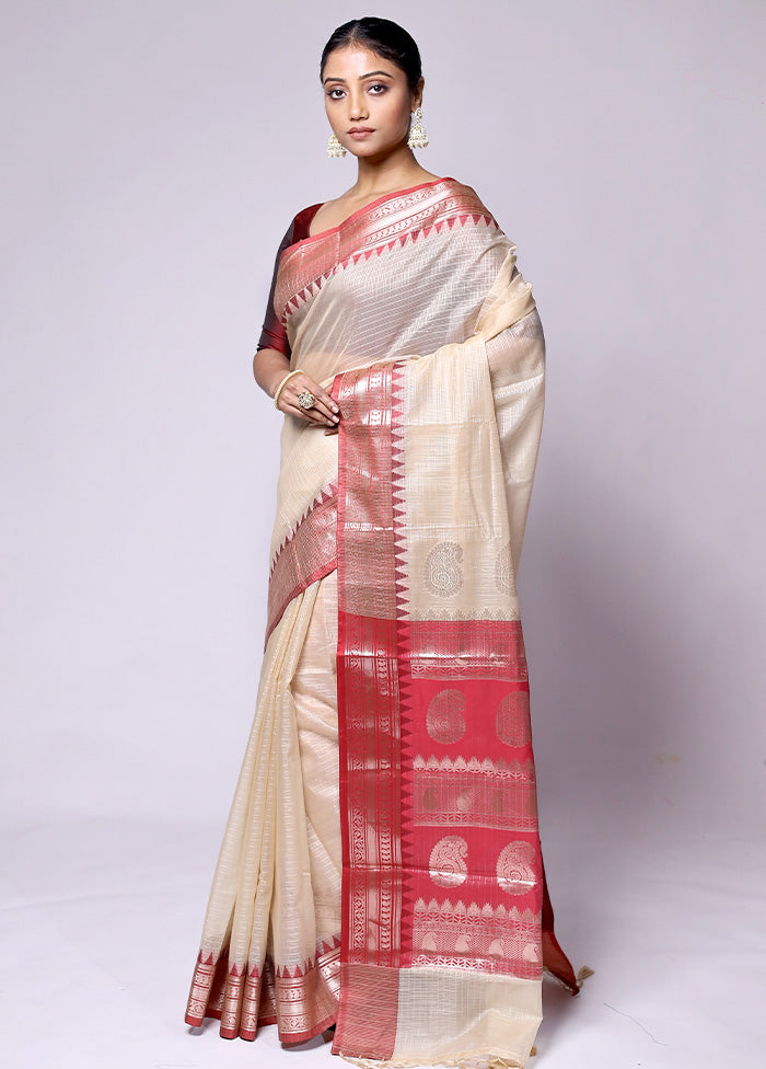 Cream Kota Cotton Saree With Blouse Piece Pay With Visa