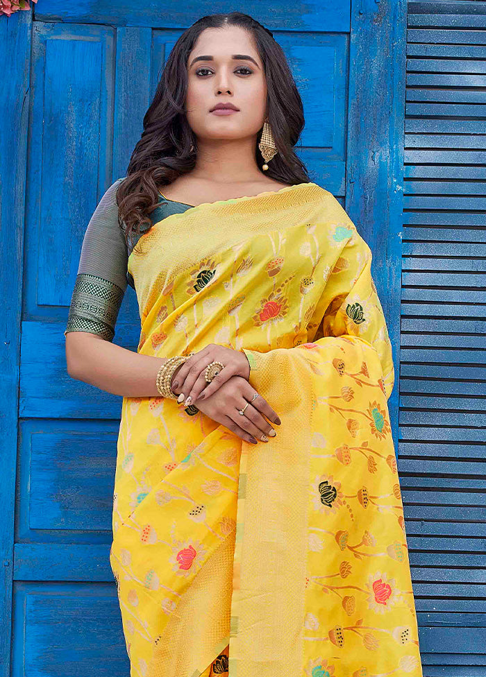 Yellow Spun Silk Saree With Blouse Piece Countdown Package