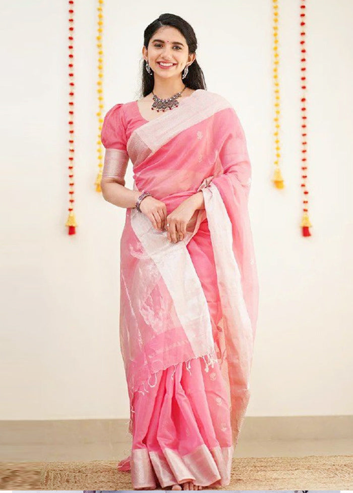 Pink Cotton Saree With Blouse Piece Discount Pices