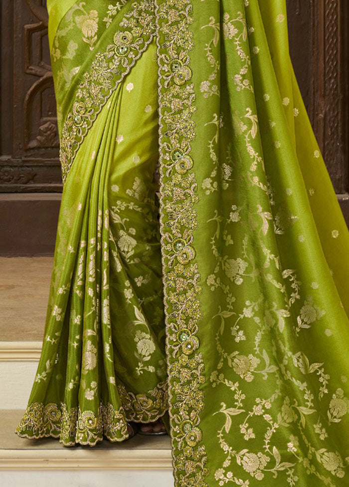 Green Spun Silk Saree With Blouse Piece For Sale Finishline