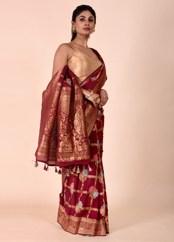 Maroon Georgette Saree With Blouse Piece Buy Cheap Official Site