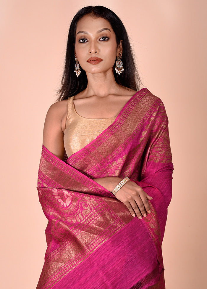 Pink Handloom Tussar Pure Silk Saree With Blouse Piece Buy Cheap Best Store To Get