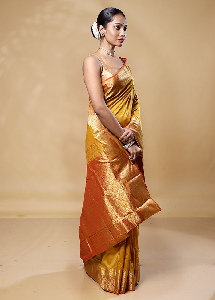 Yellow Handloom Kanjivaram Pure Silk Saree With Blouse Piece Quality From China Cheap