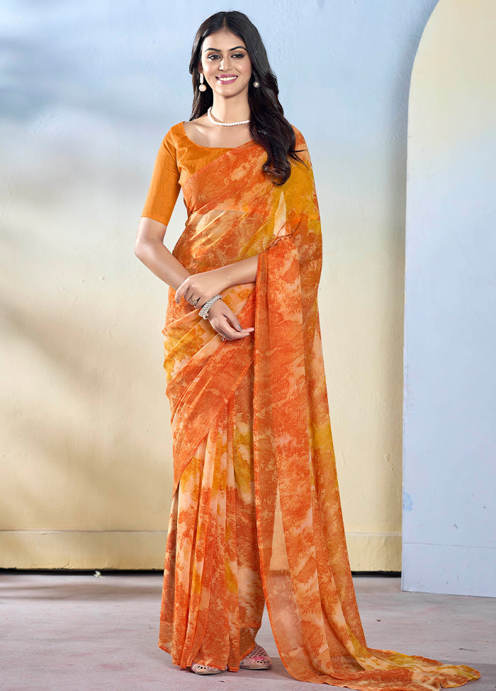 Orange Georgette Saree With Blouse Piece Cheapest Online