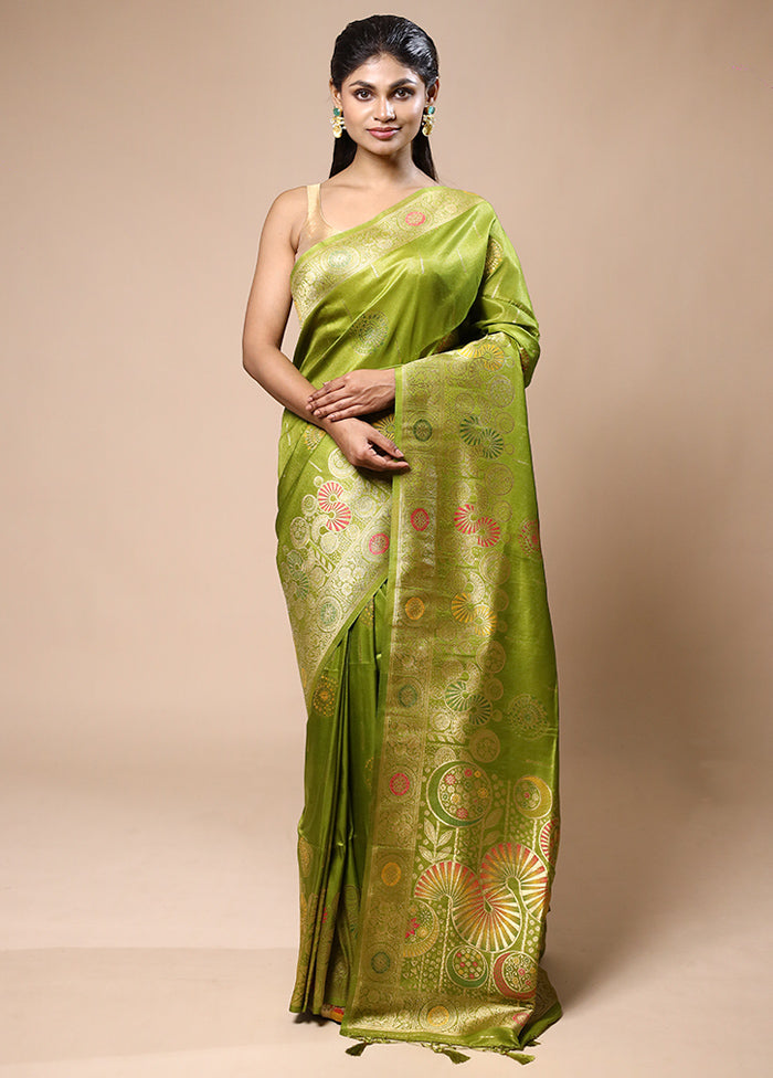 Green Tissue Silk Saree With Blouse Piece Buy Cheap Big Sale