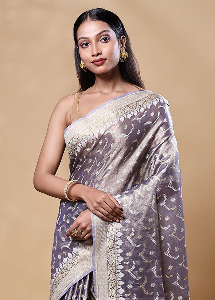 Grey Tissue Silk Saree With Blouse Piece Extremely Cheap Online