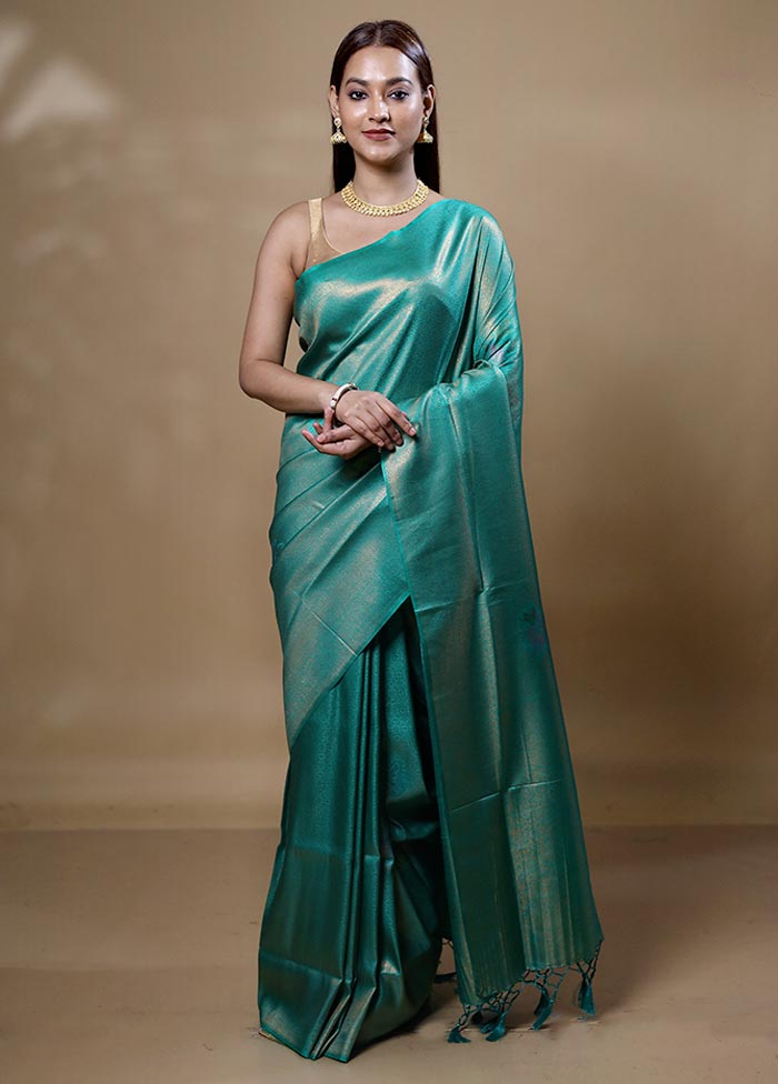 Green Dupion Silk Saree With Blouse Piece Outlet Store Cheap Pice