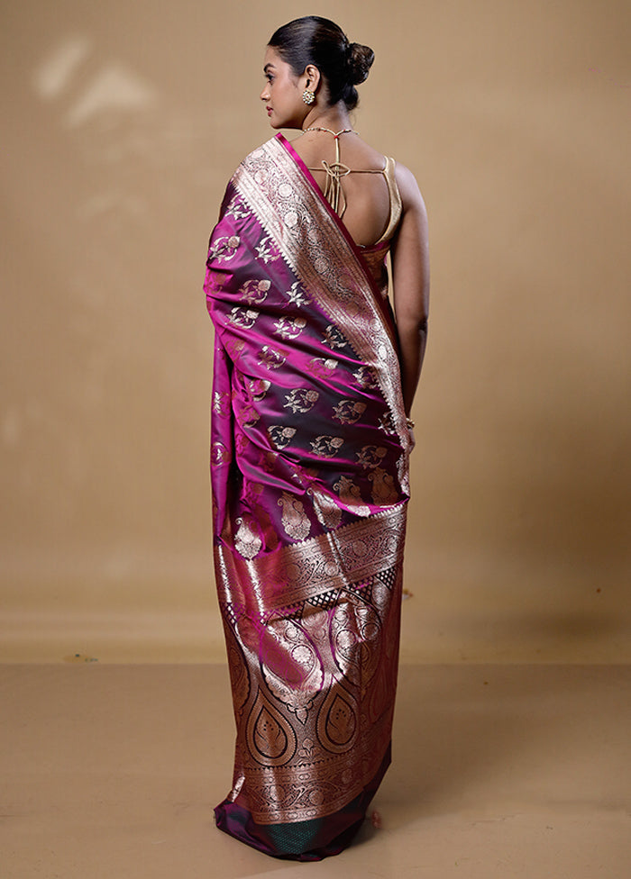 Purple Banarasi Silk Saree With Blouse Piece Sale Wholesale Pice