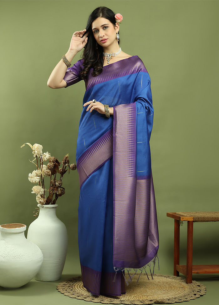 Blue Dupion Silk Saree With Blouse Piece Nicekicks Cheap Online