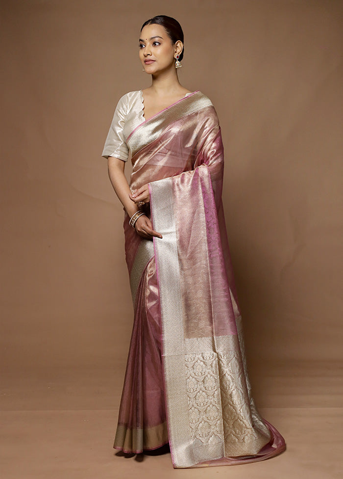 Pink Tissue Silk Saree With Blouse Piece Cheap Best