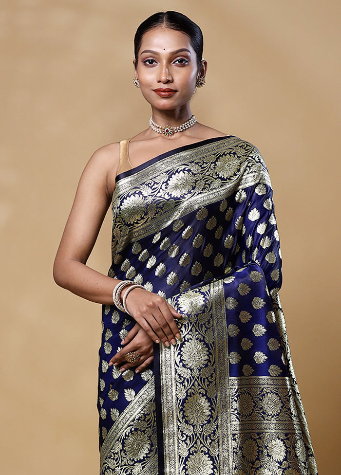 Blue Banarasi Silk Saree With Blouse Piece Sast Sale Online