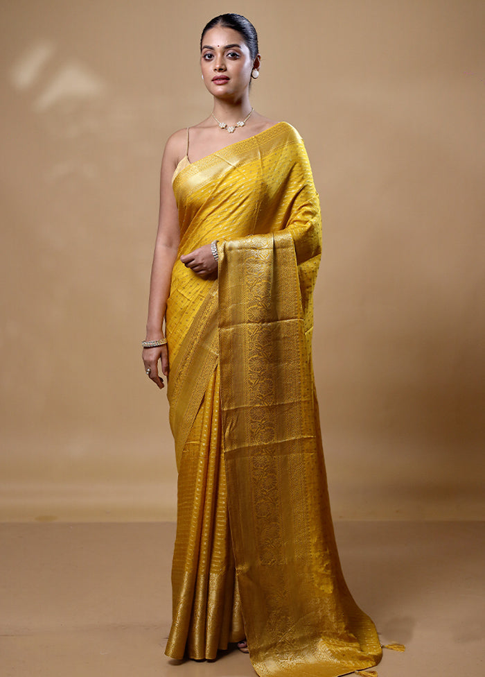 Yellow Dupion Silk Saree With Blouse Piece Cheap Low Pice