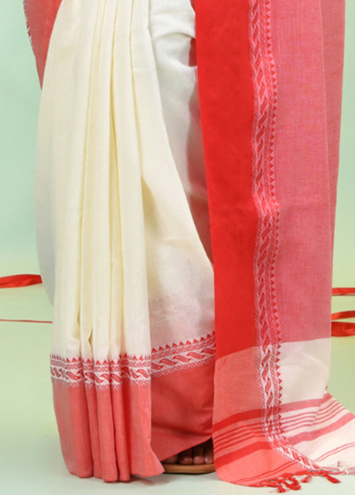 Off White Cotton Saree With Blouse Piece For Cheap Online