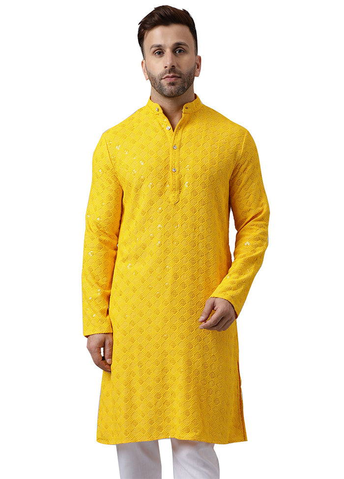 Lemon Silk Embroidered Kurta Fashionable