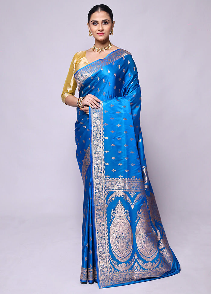 Blue Banarasi Silk Saree With Blouse Piece Cheap Manchester