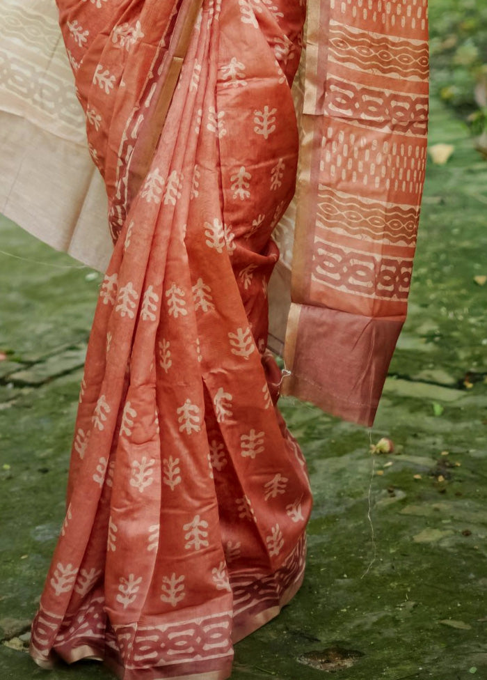 Orange Cotton Saree With Blouse Piece Get To Buy Sale Online