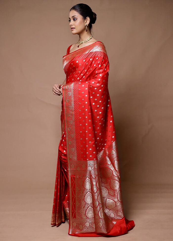 Red Banarasi Silk Saree With Blouse Piece Free Shipping Limited Edition