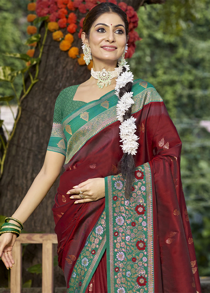 Maroon Dupion Silk Saree With Blouse Piece Discount Largest Supplier