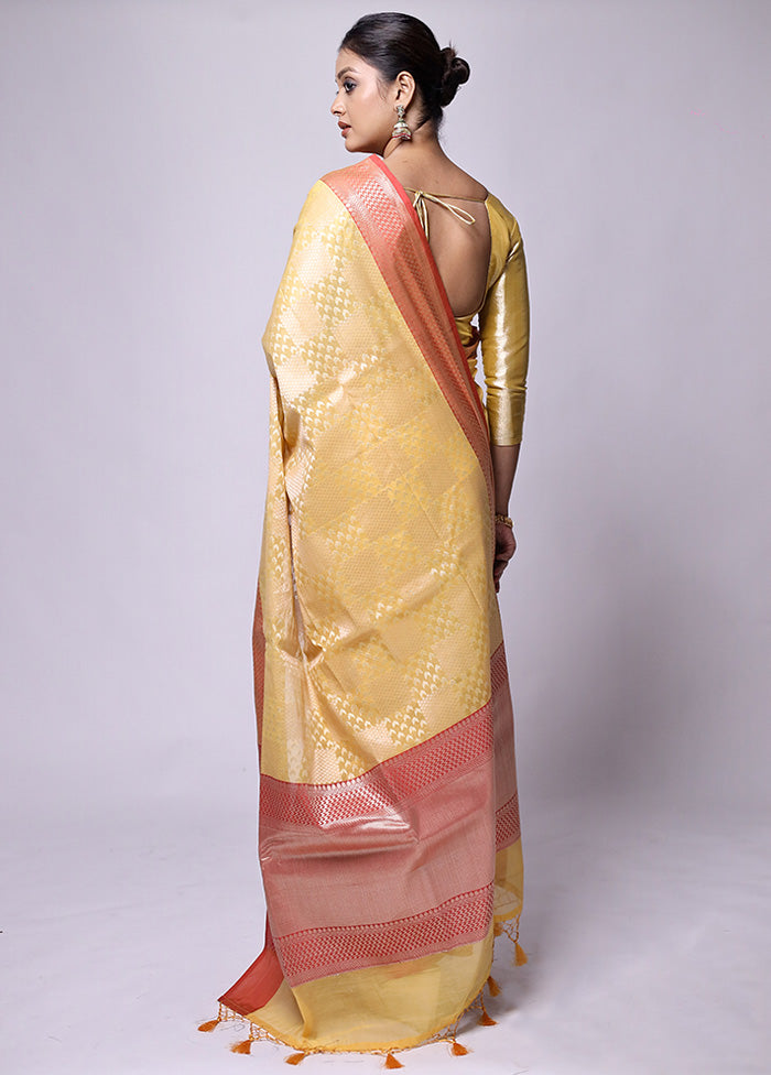 Yellow Kora Silk Saree With Blouse Piece Clearance Latest