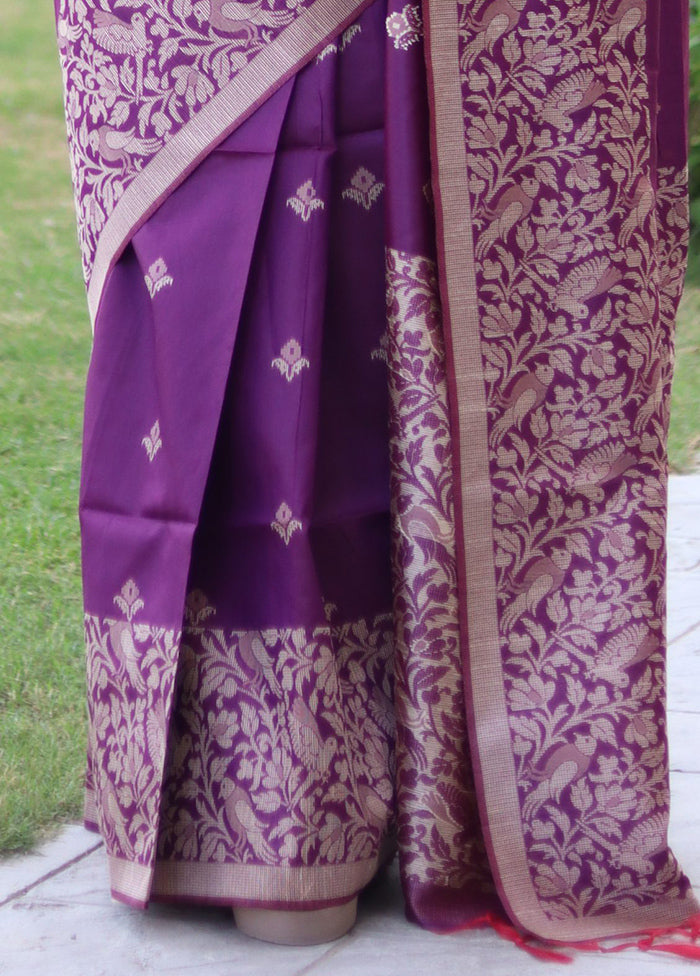 Purple Spun Silk Saree With Blouse Piece Wholesale Pice Cheap Online