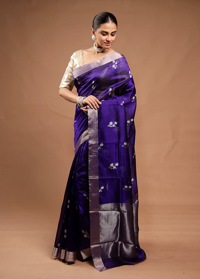 Blue Handloom Chanderi Pure Cotton Saree With Blouse Piece Supply Sale Online