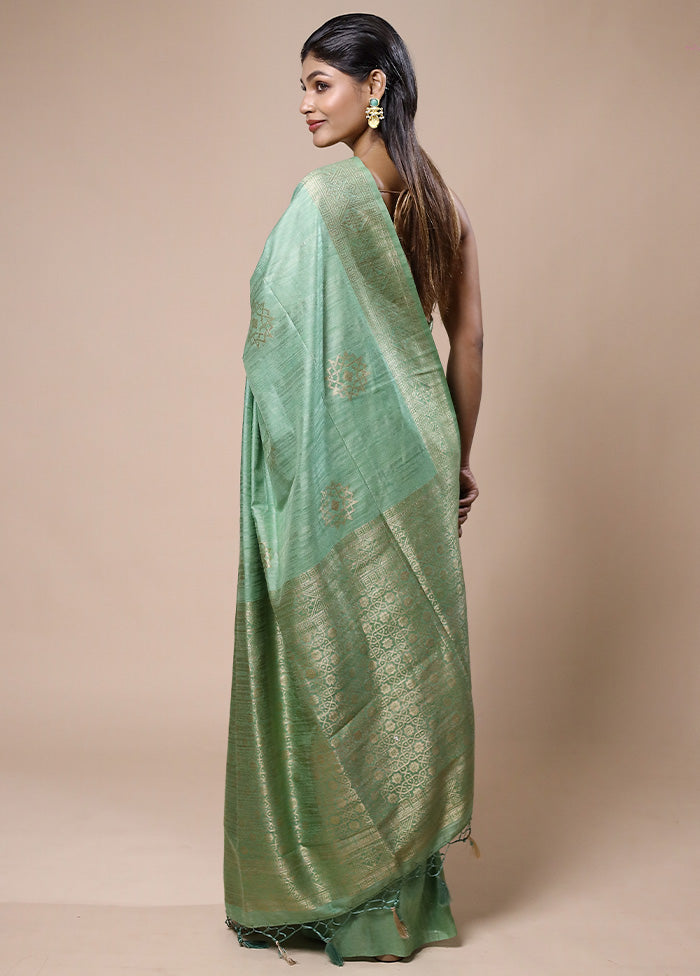 Green Dupion Silk Saree With Blouse Piece Cheap Sale Finishline