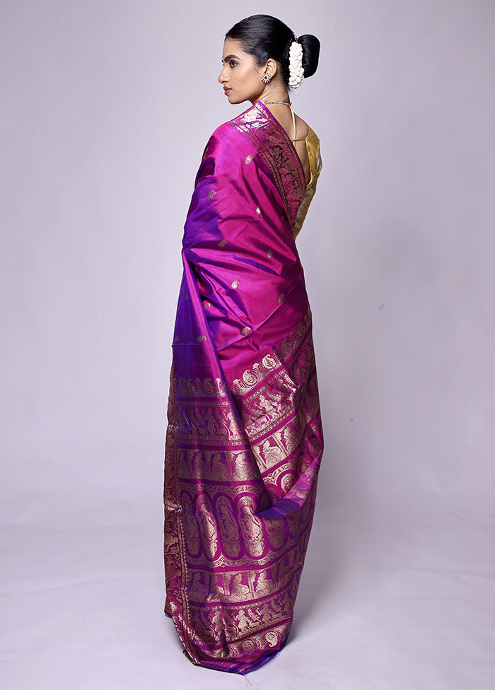 Purple Handloom Baluchari Pure Silk Saree With Blouse Piece For Sale Cheap Pice