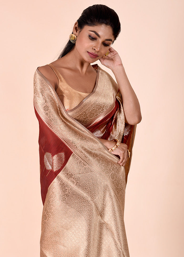 Rust Kora Silk Saree With Blouse Piece Free Shipping Limited Edition