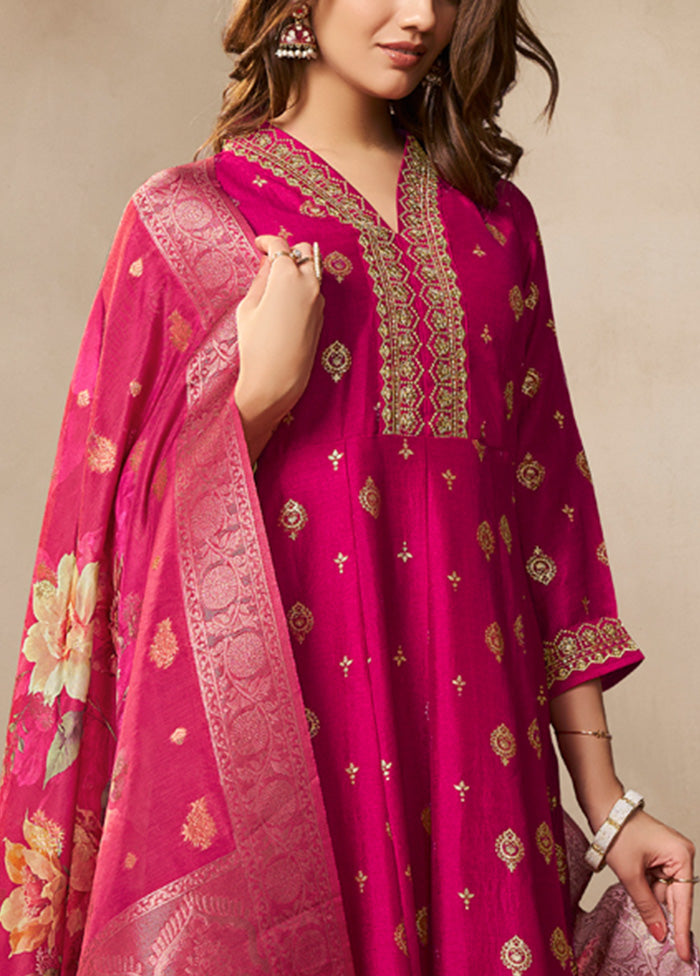 3 Pc Pink Readymade Silk Dupatta Suit Set Clearance Manchester Great Sale