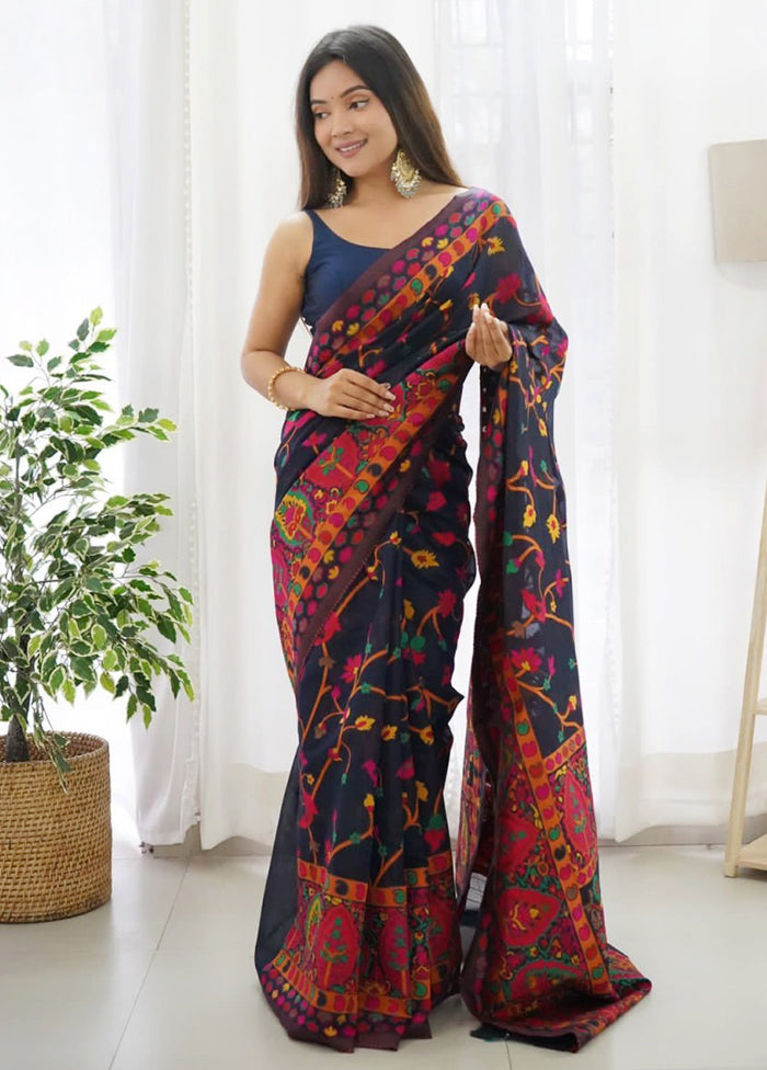 Navy Blue Banarasi Silk Saree With Blouse Piece Buy Cheap Authentic