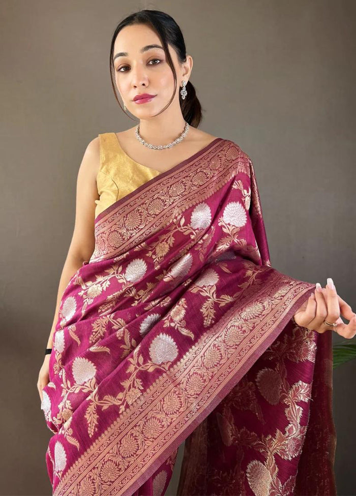 Purple Banarasi Silk Saree With Blouse Piece Cheap Sale Manchester Great Sale