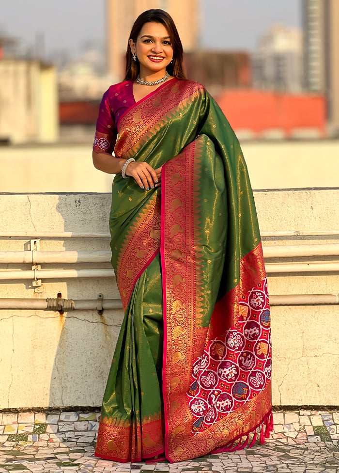 Green Spun Silk Saree With Blouse Piece Outlet 2025 Newest