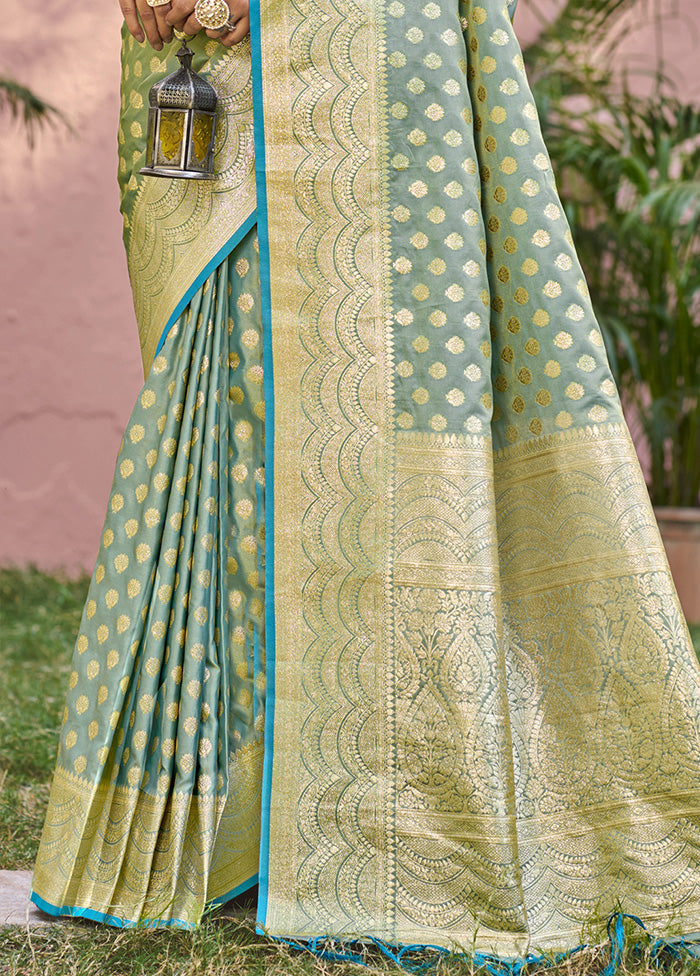 Green Spun Silk Saree With Blouse Piece Discount Cheap