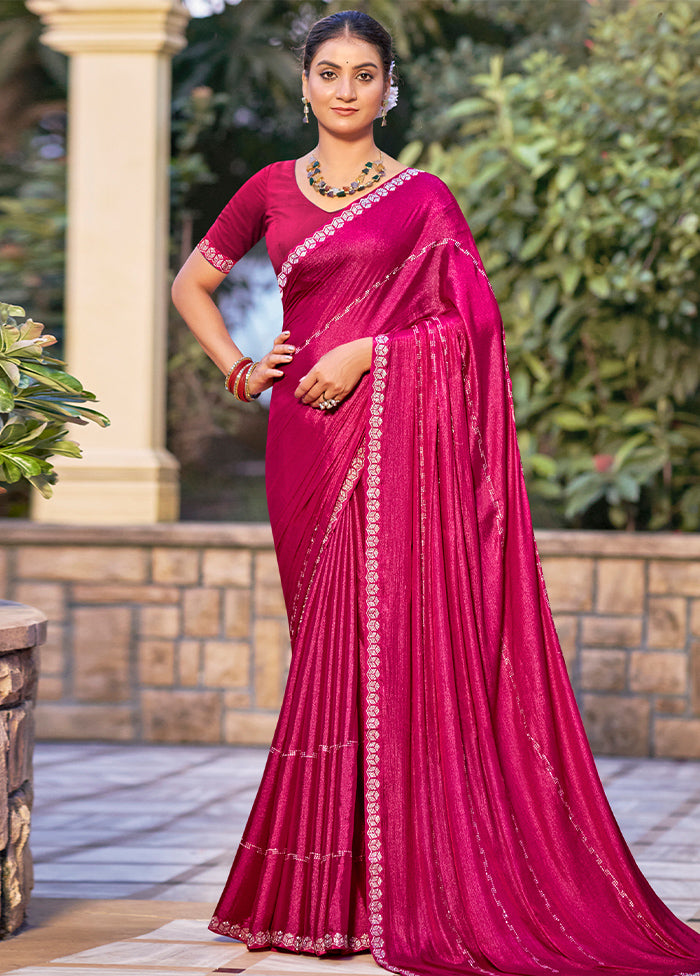 Magenta Chiffon Silk Saree With Blouse Piece Best Wholesale Cheap Pice