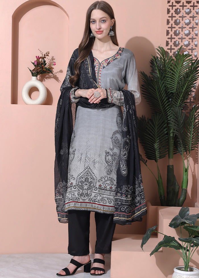 3 Pc Grey Unstitched Silk Suit Set Finishline