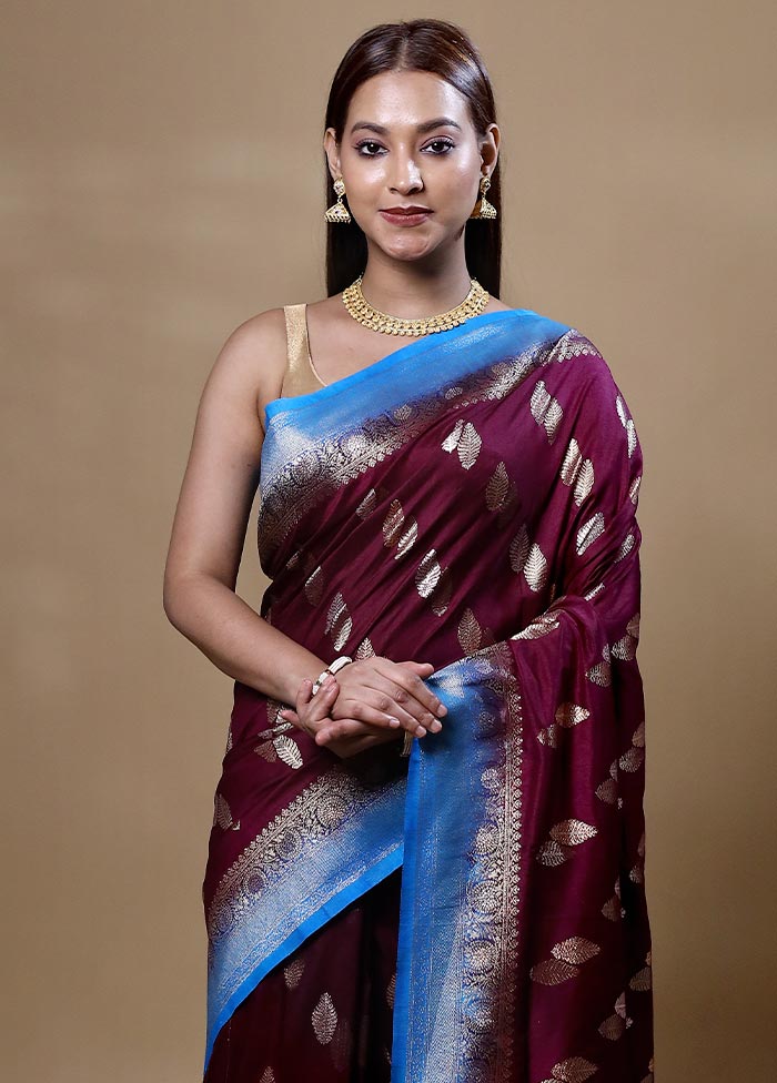 Maroon Dupion Silk Saree With Blouse Piece Outlet Clearance Store