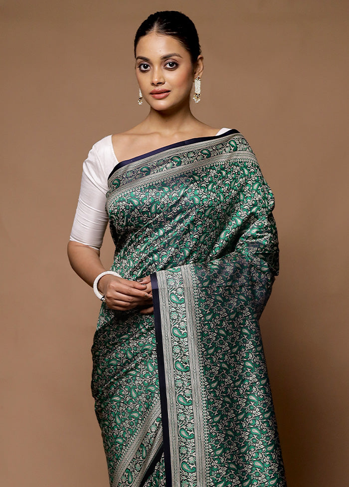 Green Jamewar Silk Saree With Blouse Piece Latest Collections For Sale