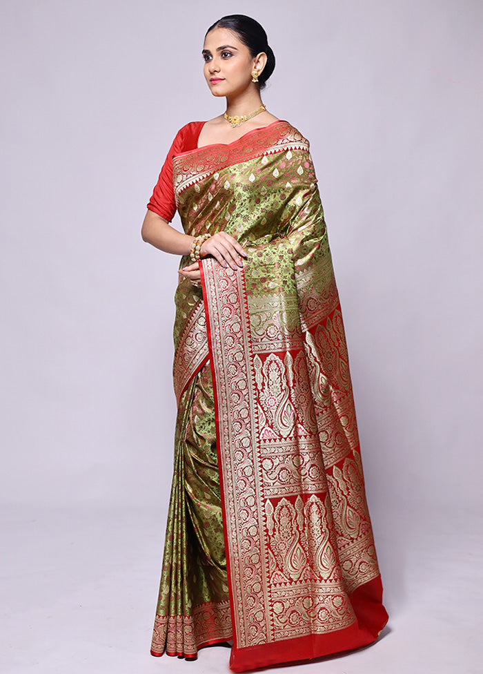 Green Handloom Tanchoi Pure Silk Saree With Blouse Piece Free Shipping Hot Sale