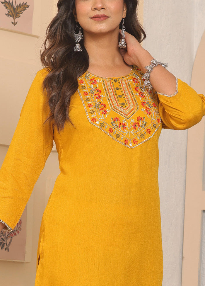 2 Pc Yellow Readymade Rayon Kurti Set Popular Online