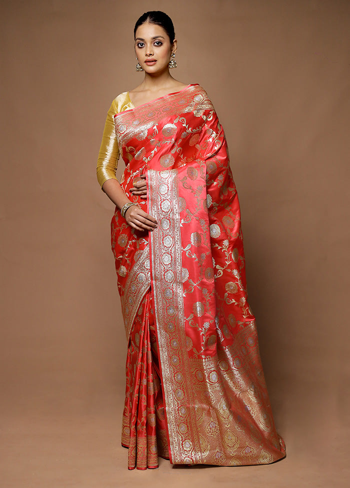 Pink Banarasi Silk Saree With Blouse Piece Buy Cheap Discount