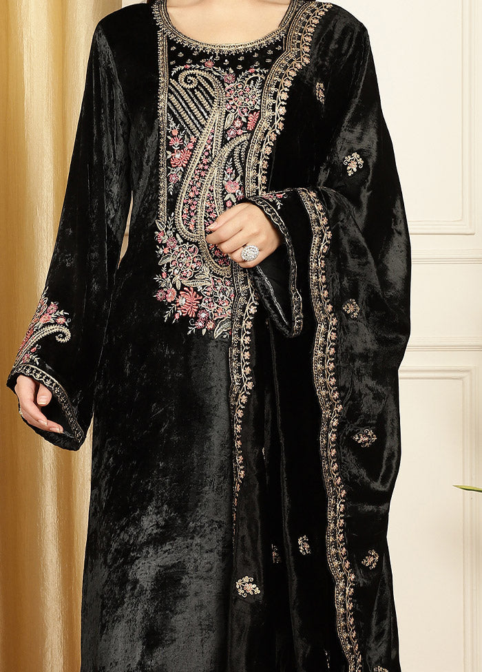 3 Pc Black Unstitched Velvet Suit Set New Arrival Cheap Pice