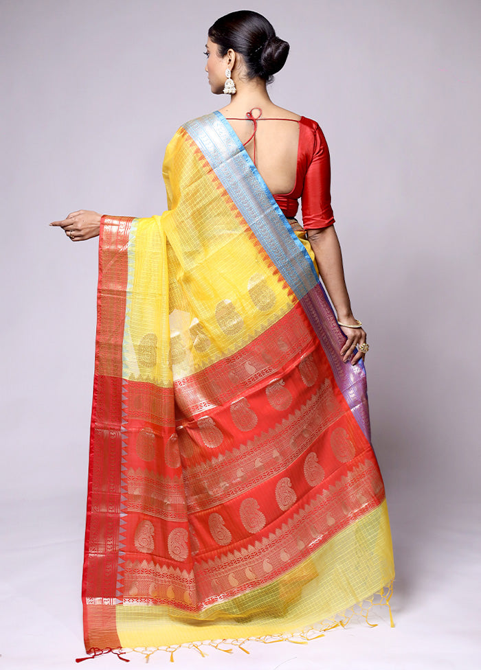 Yellow Kota Cotton Saree With Blouse Piece Cheap Sale Pay With Visa