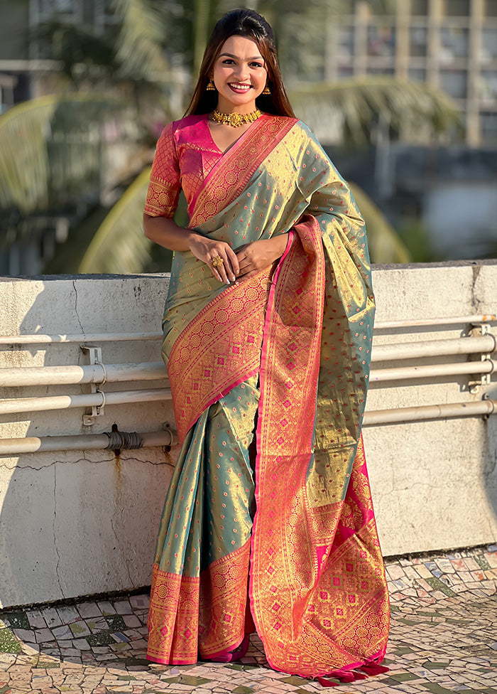 Green Spun Silk Saree With Blouse Piece Cheap Real Authentic