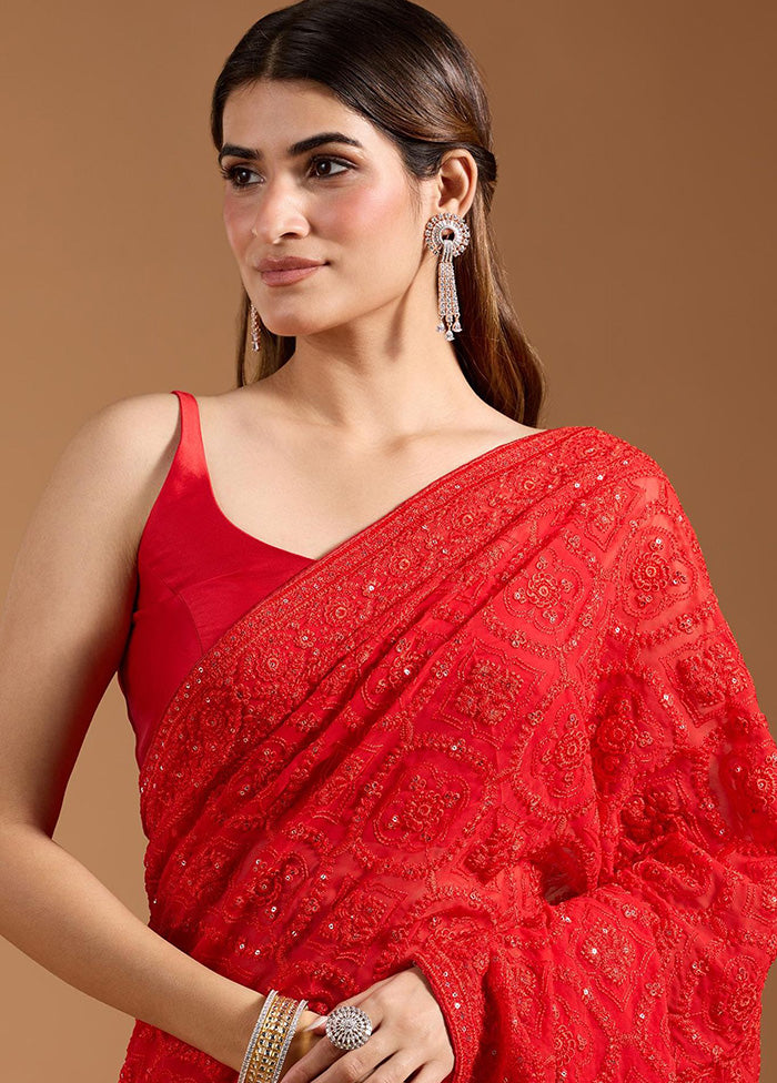 Red Spun Silk Saree With Blouse Piece In China Cheap Online